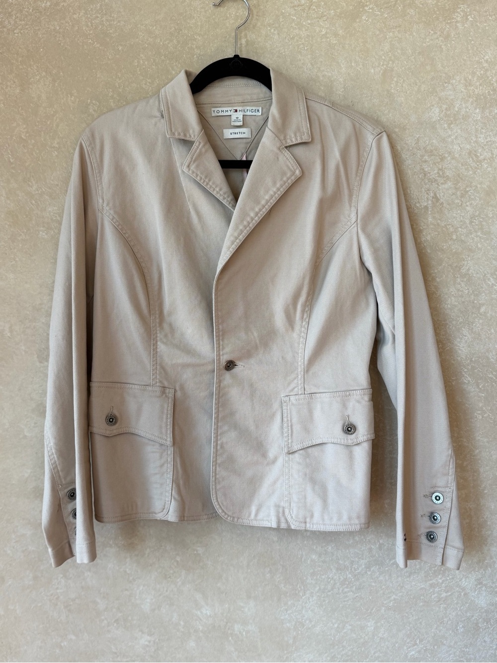 Tommy Hilfiger Women’s Beige Stretch Cotton Blazer Size 12